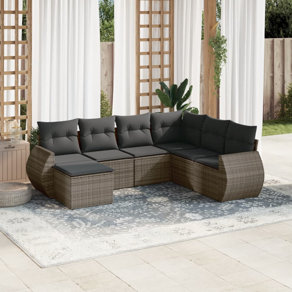 7-delige Loungeset met kussens poly rattan grijs is nu te koop bij PeponiXL, paradijselijk wonen!