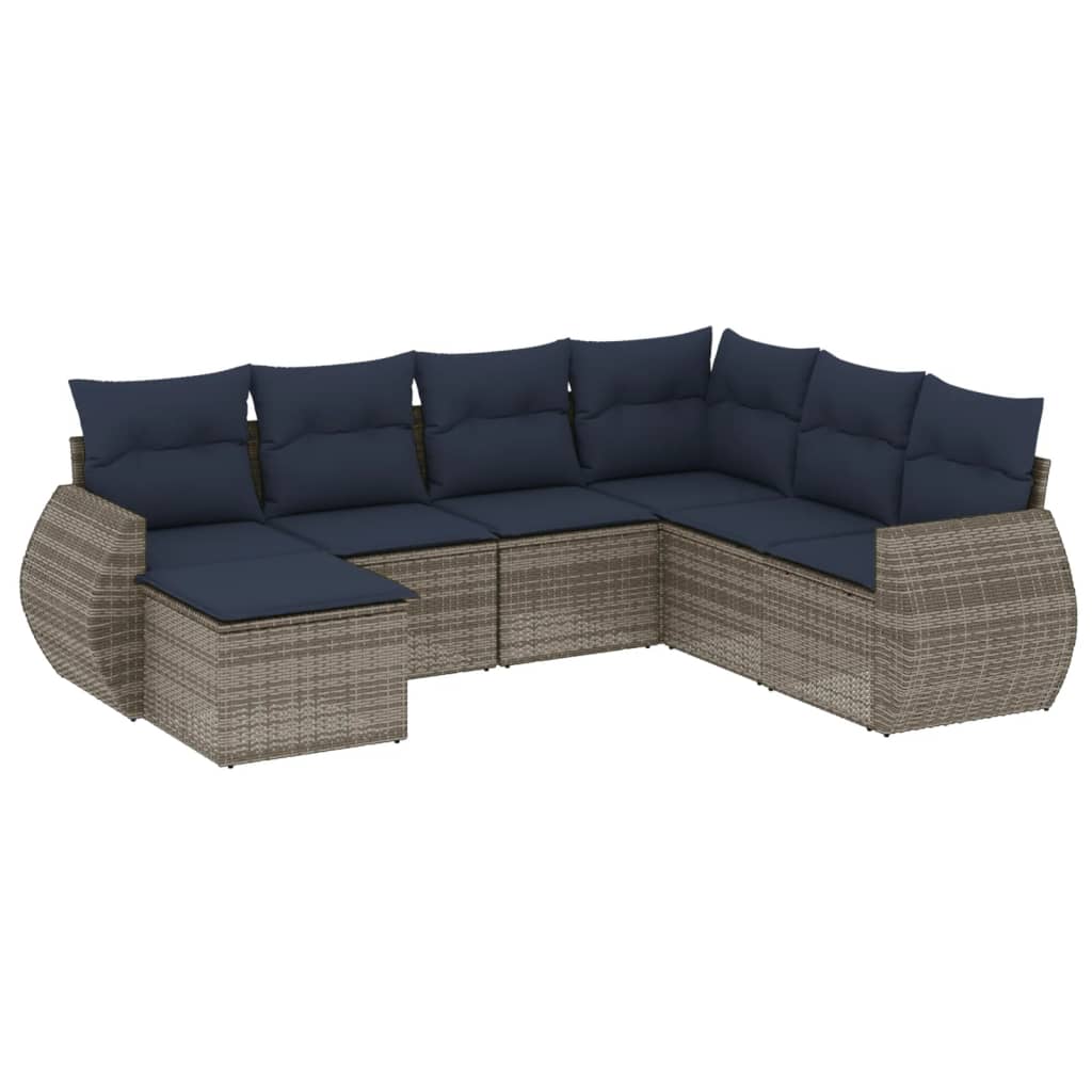 7-delige tuinbankset met kussens, grijs polyrotan is nu te koop bij PeponiXL, paradijselijk wonen!