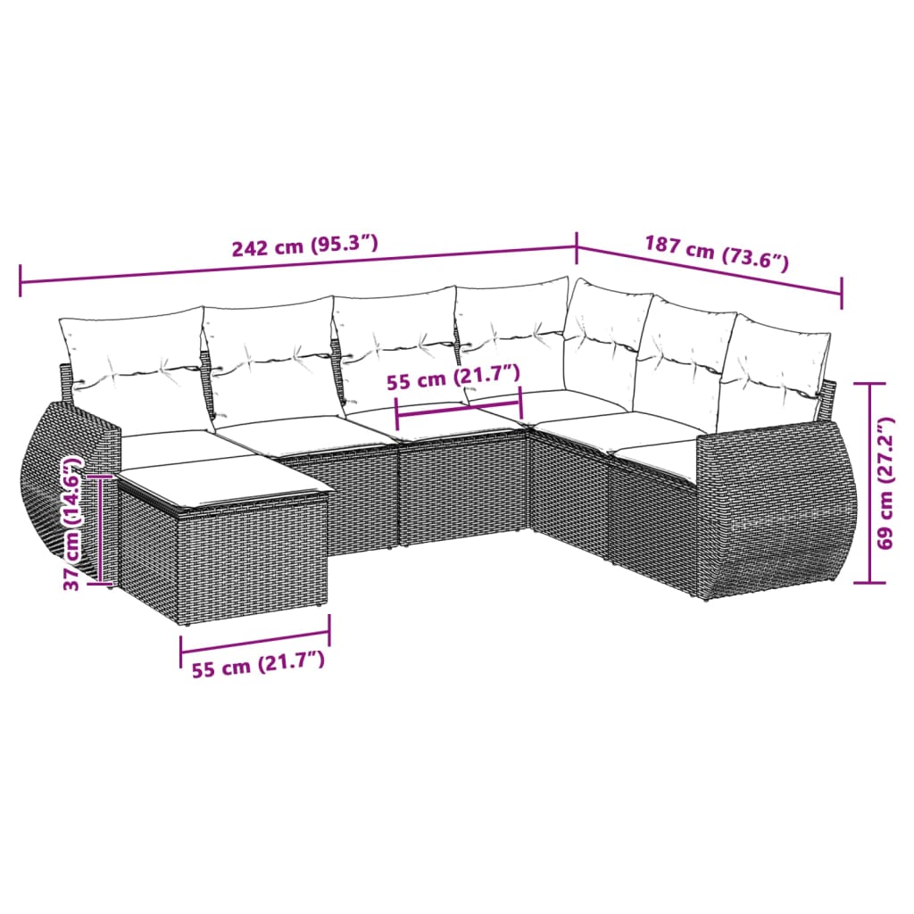 7-delige Loungeset met kussens poly rattan lichtgrijs is nu te koop bij PeponiXL, paradijselijk wonen!