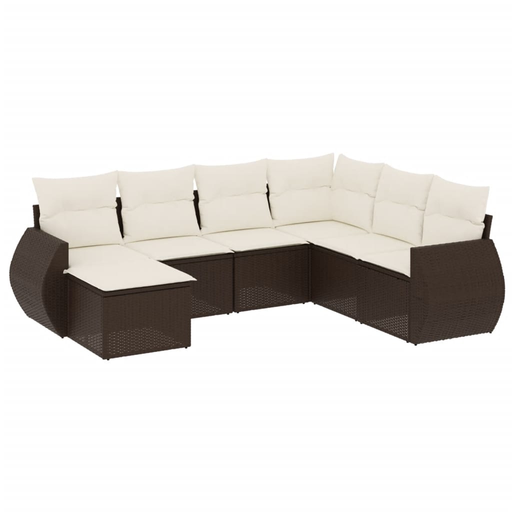 7-delige Loungeset met kussens poly rattan bruin is nu te koop bij PeponiXL, paradijselijk wonen!