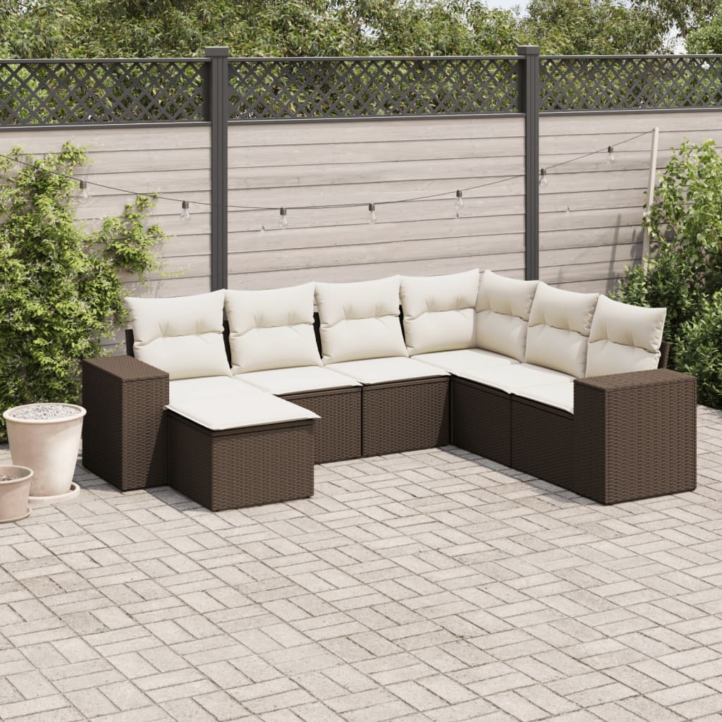 7-delige Loungeset met kussens poly rattan bruin is nu te koop bij PeponiXL, paradijselijk wonen!