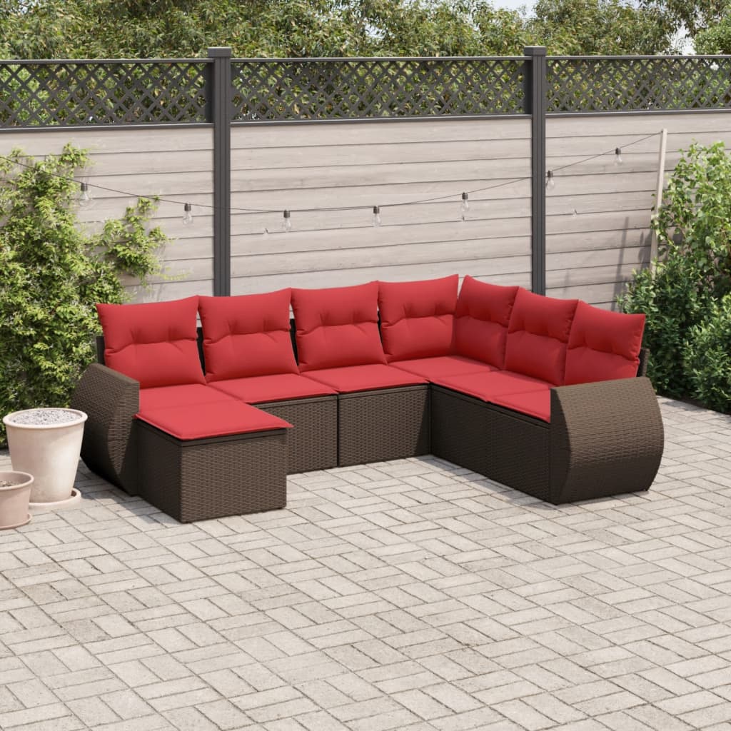 7-delige tuinbankset met kussens, bruin polyrotan is nu te koop bij PeponiXL, paradijselijk wonen!