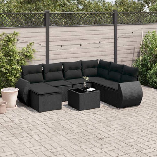 8-delige Loungeset met kussens poly rattan zwart is nu te koop bij PeponiXL, paradijselijk wonen!