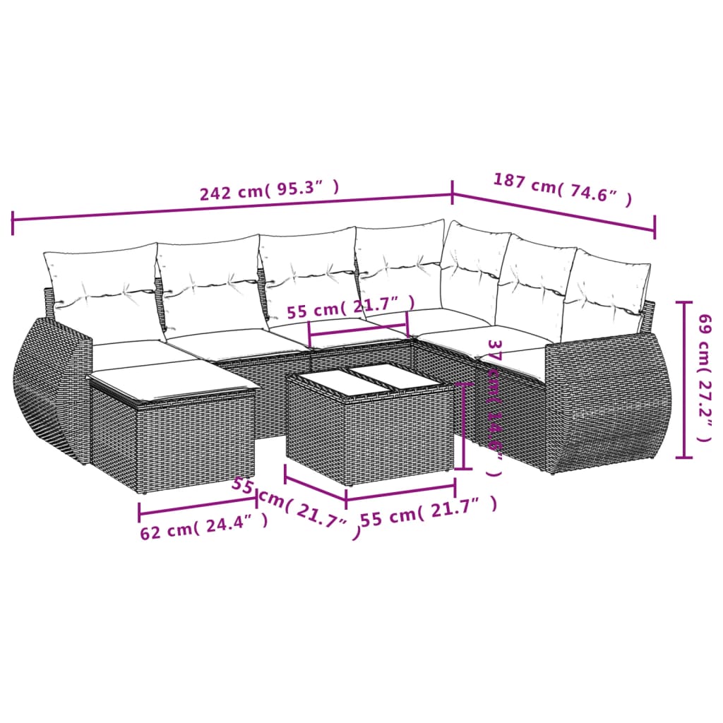 8-delige Loungeset met kussens poly rattan zwart is nu te koop bij PeponiXL, paradijselijk wonen!