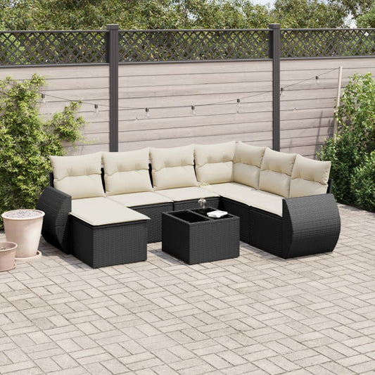 8-delige Loungeset met kussens poly rattan zwart is nu te koop bij PeponiXL, paradijselijk wonen!