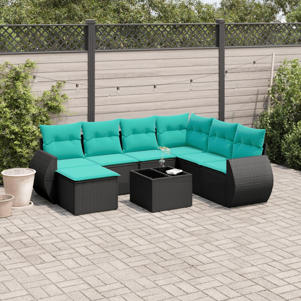 8-delige tuinbankset met kussens, zwart polyrotan is nu te koop bij PeponiXL, paradijselijk wonen!
