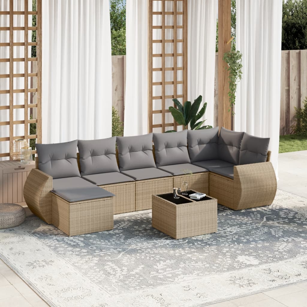 8-delige Loungeset met kussens poly rattan beige is nu te koop bij PeponiXL, paradijselijk wonen!