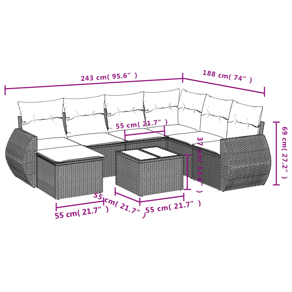 8-delige Loungeset met kussens poly rattan lichtgrijs is nu te koop bij PeponiXL, paradijselijk wonen!