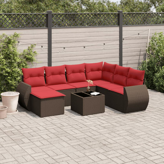 8-delige tuinbankset met kussens, bruin polyrotan is nu te koop bij PeponiXL, paradijselijk wonen!