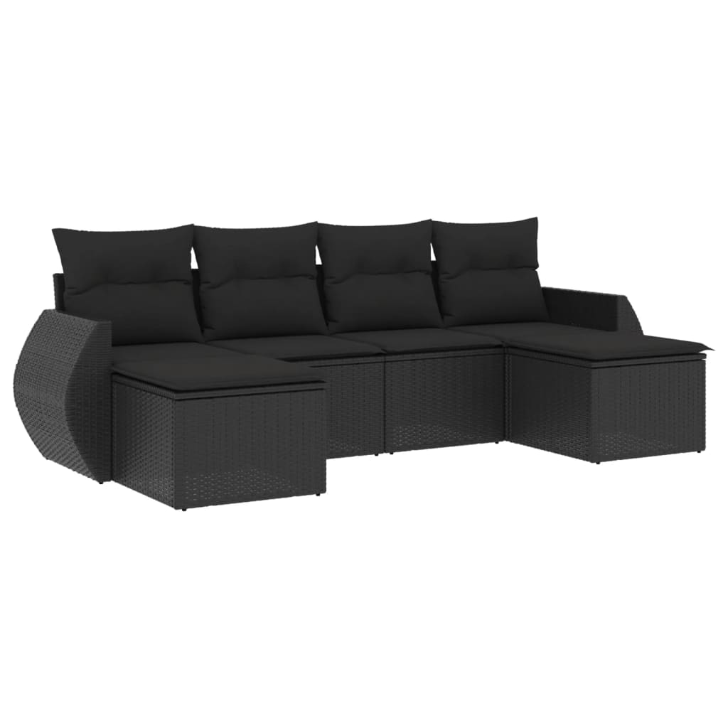 6-delige Loungeset met kussens poly rattan zwart is nu te koop bij PeponiXL, paradijselijk wonen!