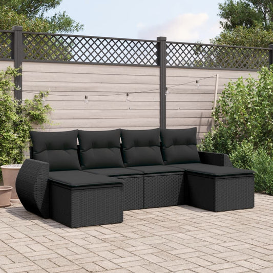 6-delige Loungeset met kussens poly rattan zwart is nu te koop bij PeponiXL, paradijselijk wonen!