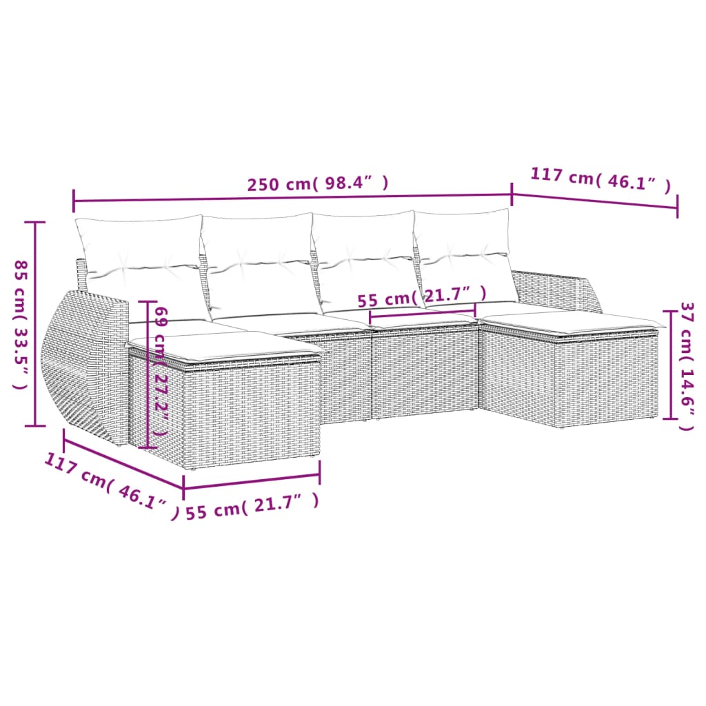 6-delige Loungeset met kussens poly rattan zwart is nu te koop bij PeponiXL, paradijselijk wonen!