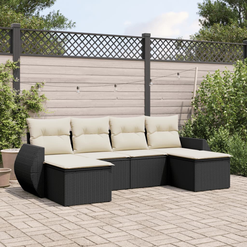 6-delige Loungeset met kussens poly rattan zwart is nu te koop bij PeponiXL, paradijselijk wonen!