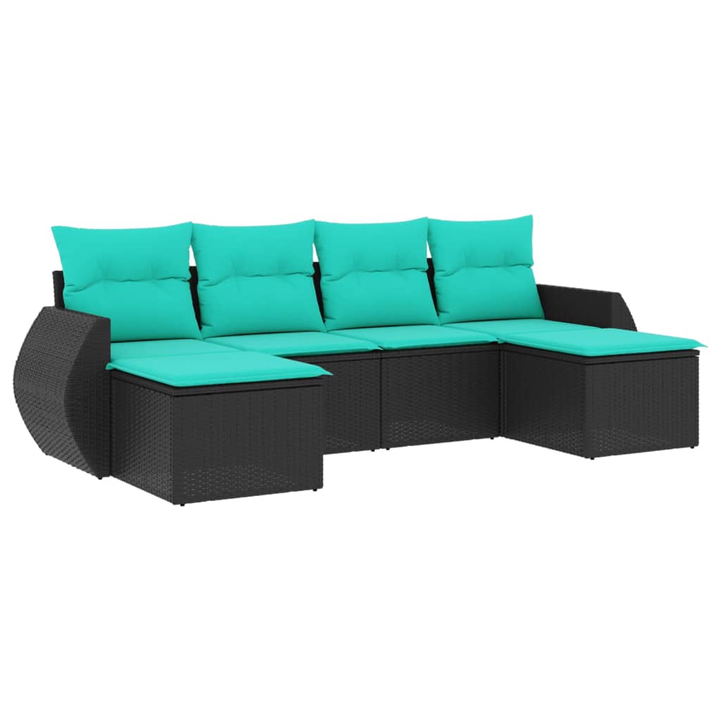 6-delige tuinbankset met kussens van zwart polyrotan is nu te koop bij PeponiXL, paradijselijk wonen!