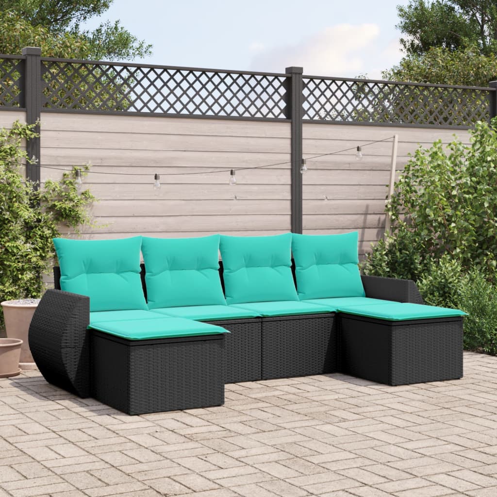 6-delige tuinbankset met kussens van zwart polyrotan is nu te koop bij PeponiXL, paradijselijk wonen!