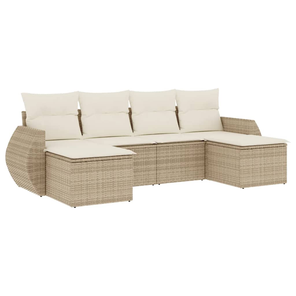 6-delige Loungeset met kussens poly rattan beige is nu te koop bij PeponiXL, paradijselijk wonen!