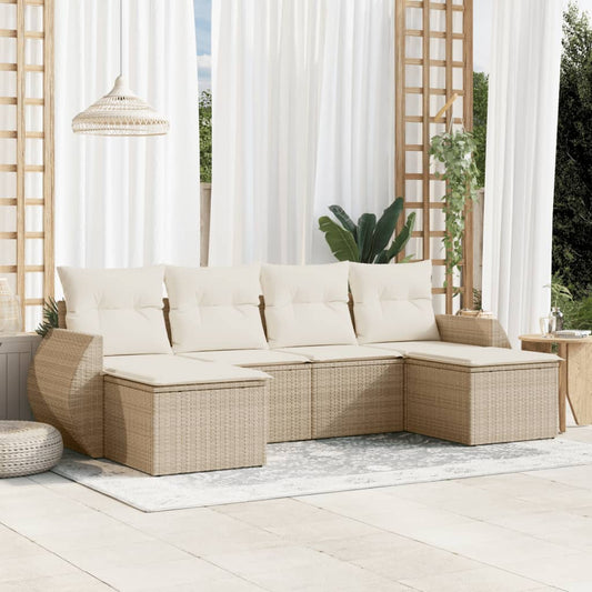 6-delige Loungeset met kussens poly rattan beige is nu te koop bij PeponiXL, paradijselijk wonen!