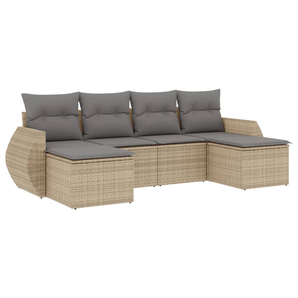 6-delige Loungeset met kussens poly rattan beige is nu te koop bij PeponiXL, paradijselijk wonen!