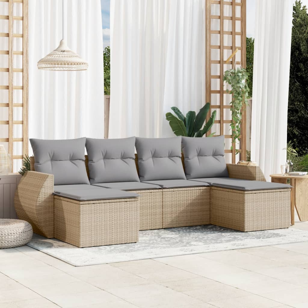 6-delige Loungeset met kussens poly rattan beige is nu te koop bij PeponiXL, paradijselijk wonen!