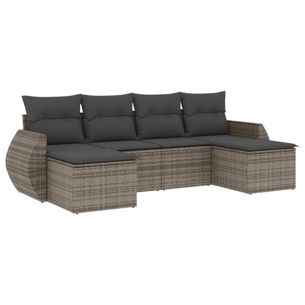 6-delige Loungeset met kussens poly rattan grijs is nu te koop bij PeponiXL, paradijselijk wonen!