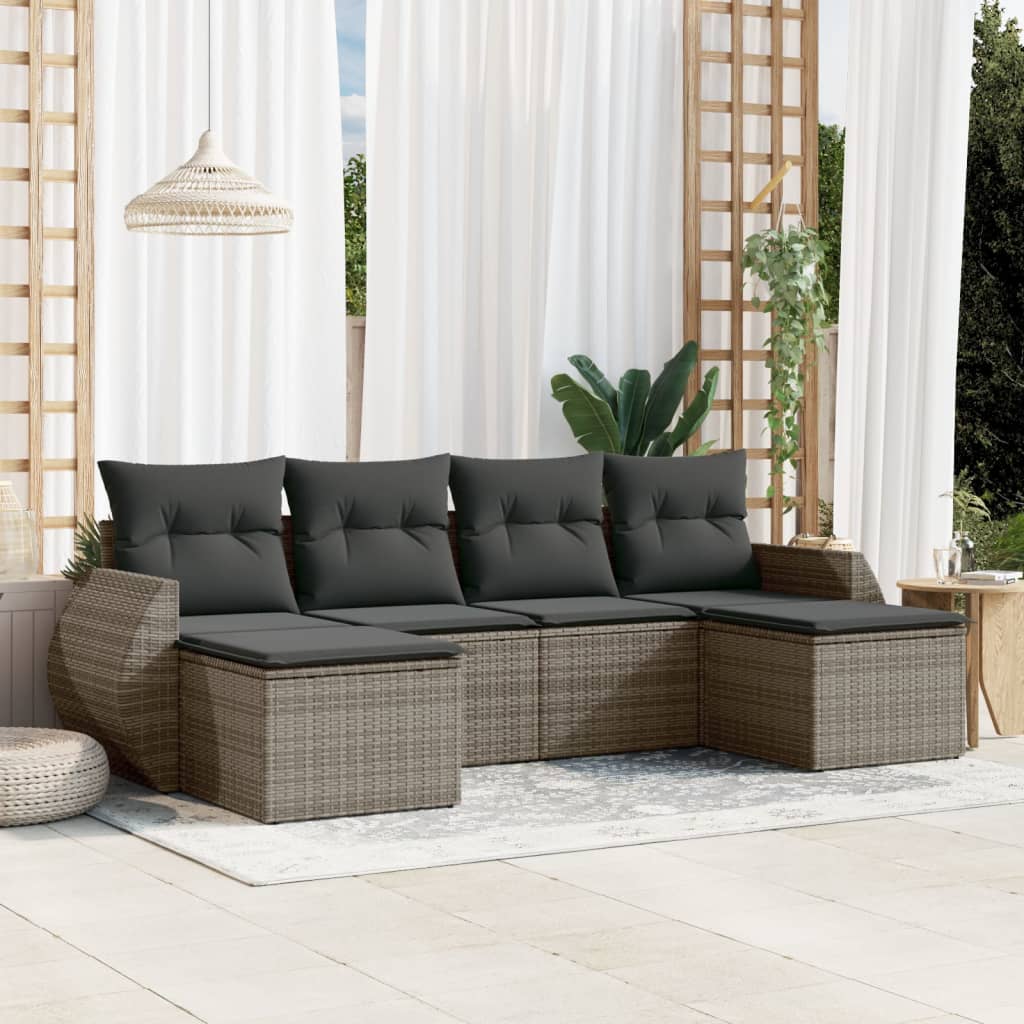 6-delige Loungeset met kussens poly rattan grijs is nu te koop bij PeponiXL, paradijselijk wonen!