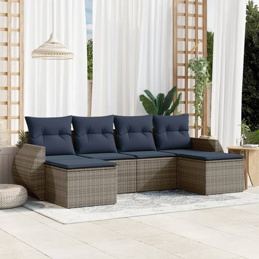 6-delige tuinbankset met kussens, grijs polyrotan is nu te koop bij PeponiXL, paradijselijk wonen!