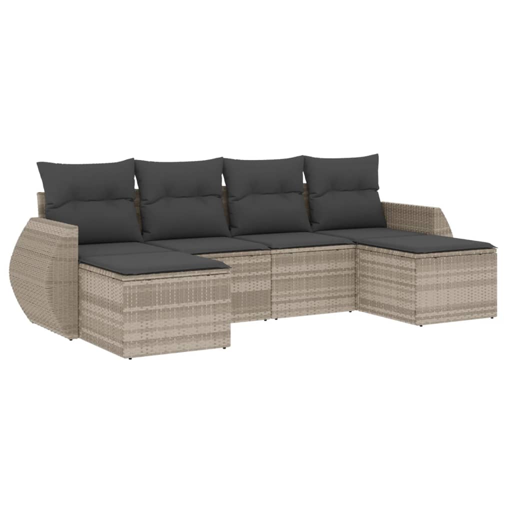6-delige Loungeset met kussens poly rattan lichtgrijs is nu te koop bij PeponiXL, paradijselijk wonen!