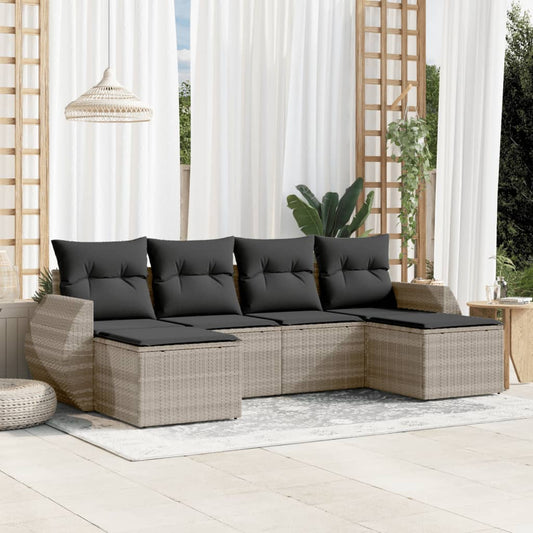 6-delige Loungeset met kussens poly rattan lichtgrijs is nu te koop bij PeponiXL, paradijselijk wonen!