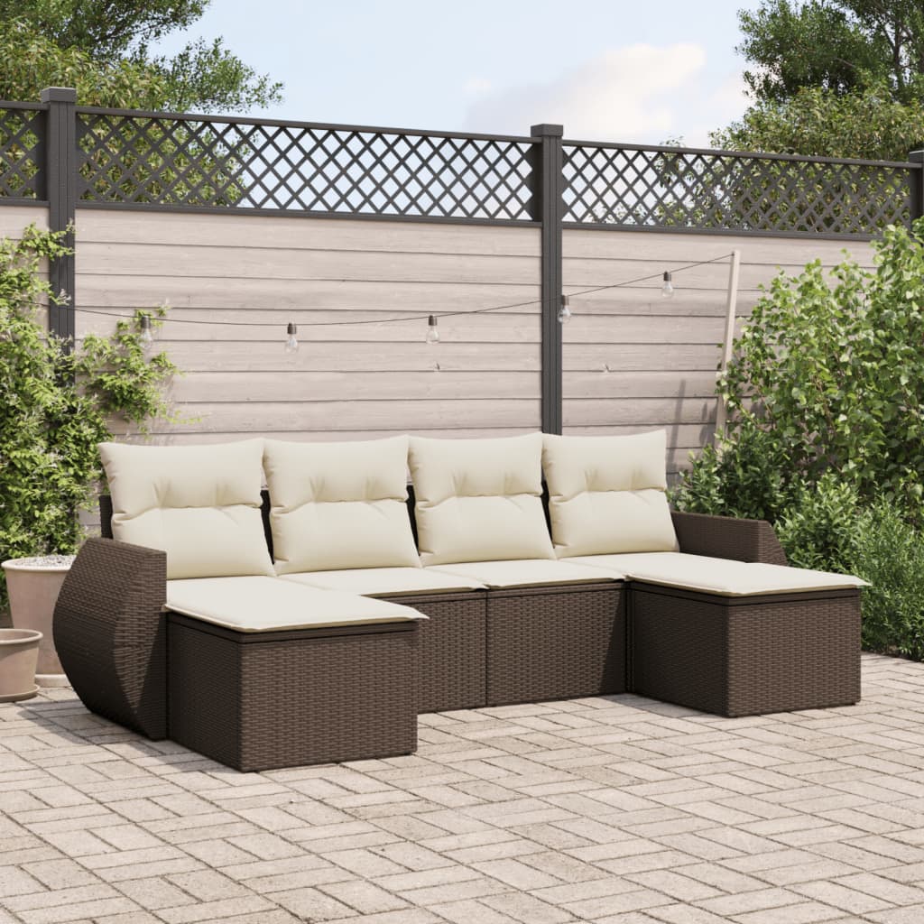 6-delige Loungeset met kussens poly rattan bruin is nu te koop bij PeponiXL, paradijselijk wonen!