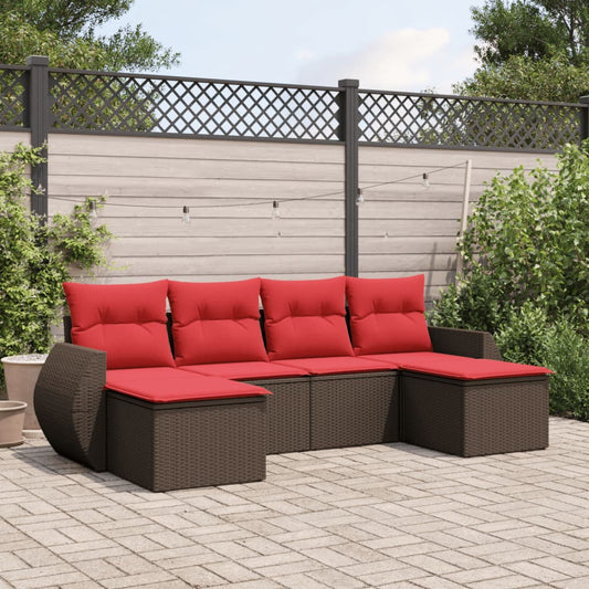 6-delige tuinbankset met kussens, bruin polyrotan is nu te koop bij PeponiXL, paradijselijk wonen!