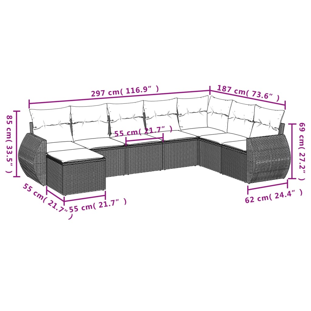 8-delige Loungeset met kussens poly rattan zwart is nu te koop bij PeponiXL, paradijselijk wonen!