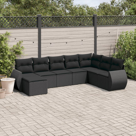 8-delige Loungeset met kussens poly rattan zwart is nu te koop bij PeponiXL, paradijselijk wonen!