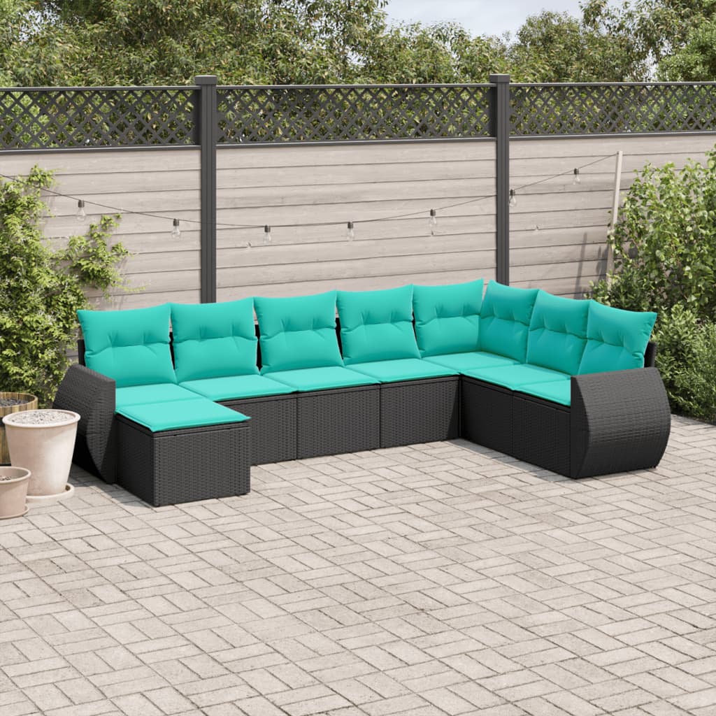 8-delige tuinbankset met kussens, zwart polyrotan is nu te koop bij PeponiXL, paradijselijk wonen!