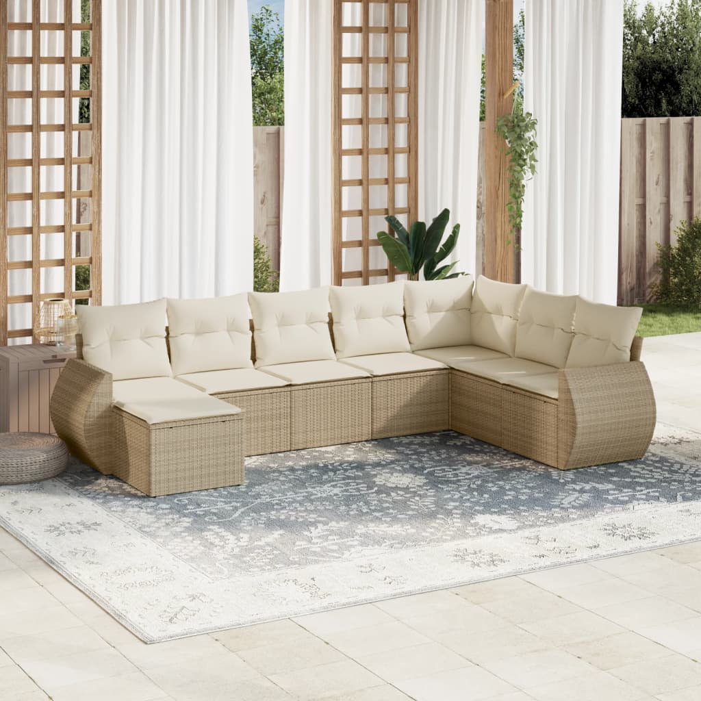 8-delige Loungeset met kussens poly rattan beige is nu te koop bij PeponiXL, paradijselijk wonen!