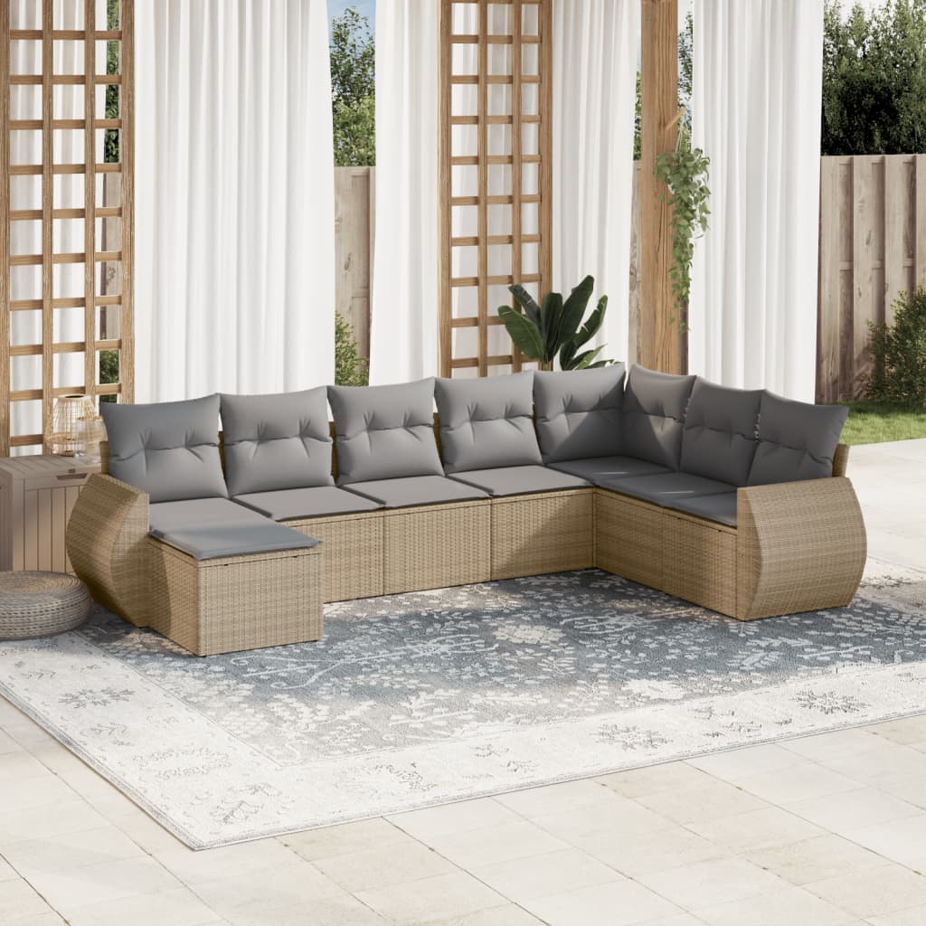 8-delige Loungeset met kussens poly rattan beige is nu te koop bij PeponiXL, paradijselijk wonen!