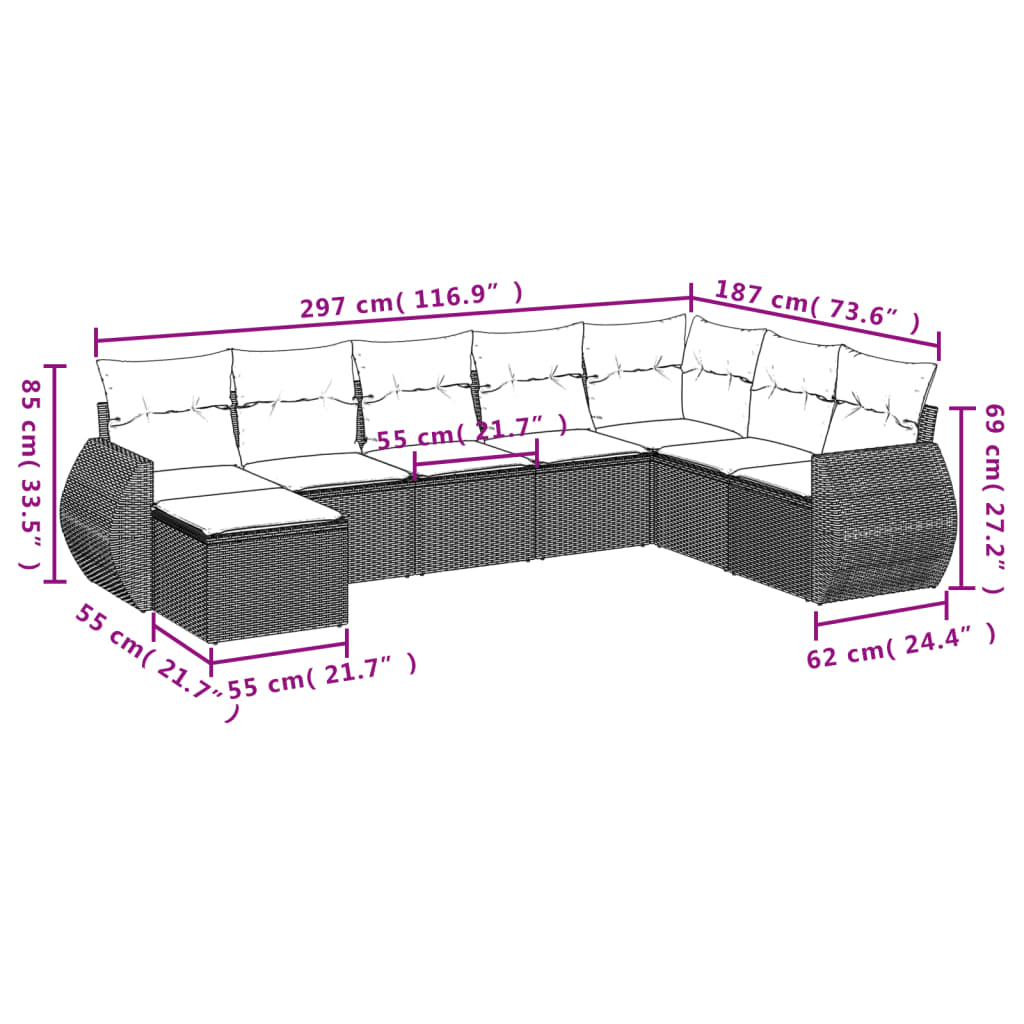 8-delige Loungeset met kussens poly rattan grijs is nu te koop bij PeponiXL, paradijselijk wonen!