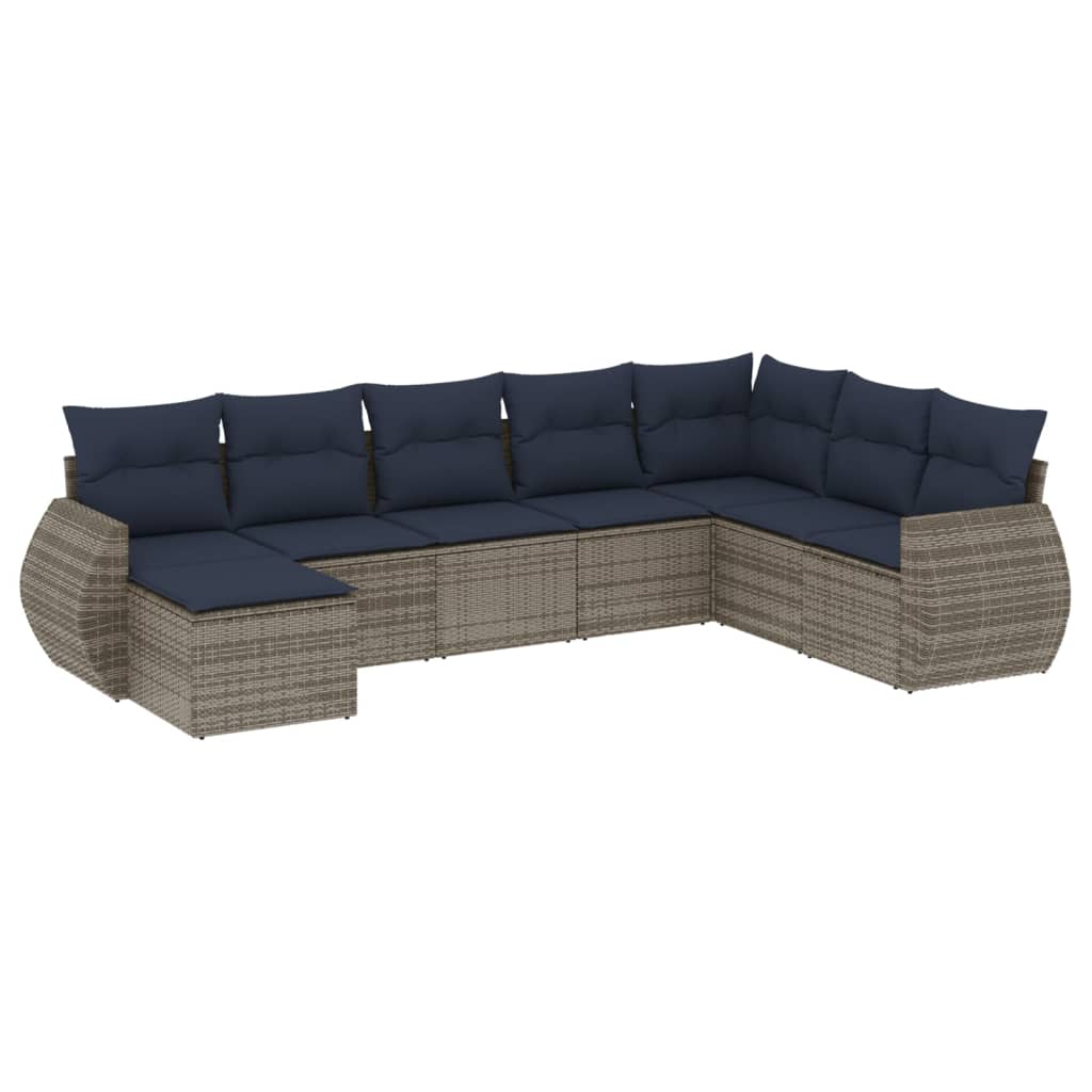 8-delige tuinbankset met kussens, grijs polyrotan is nu te koop bij PeponiXL, paradijselijk wonen!