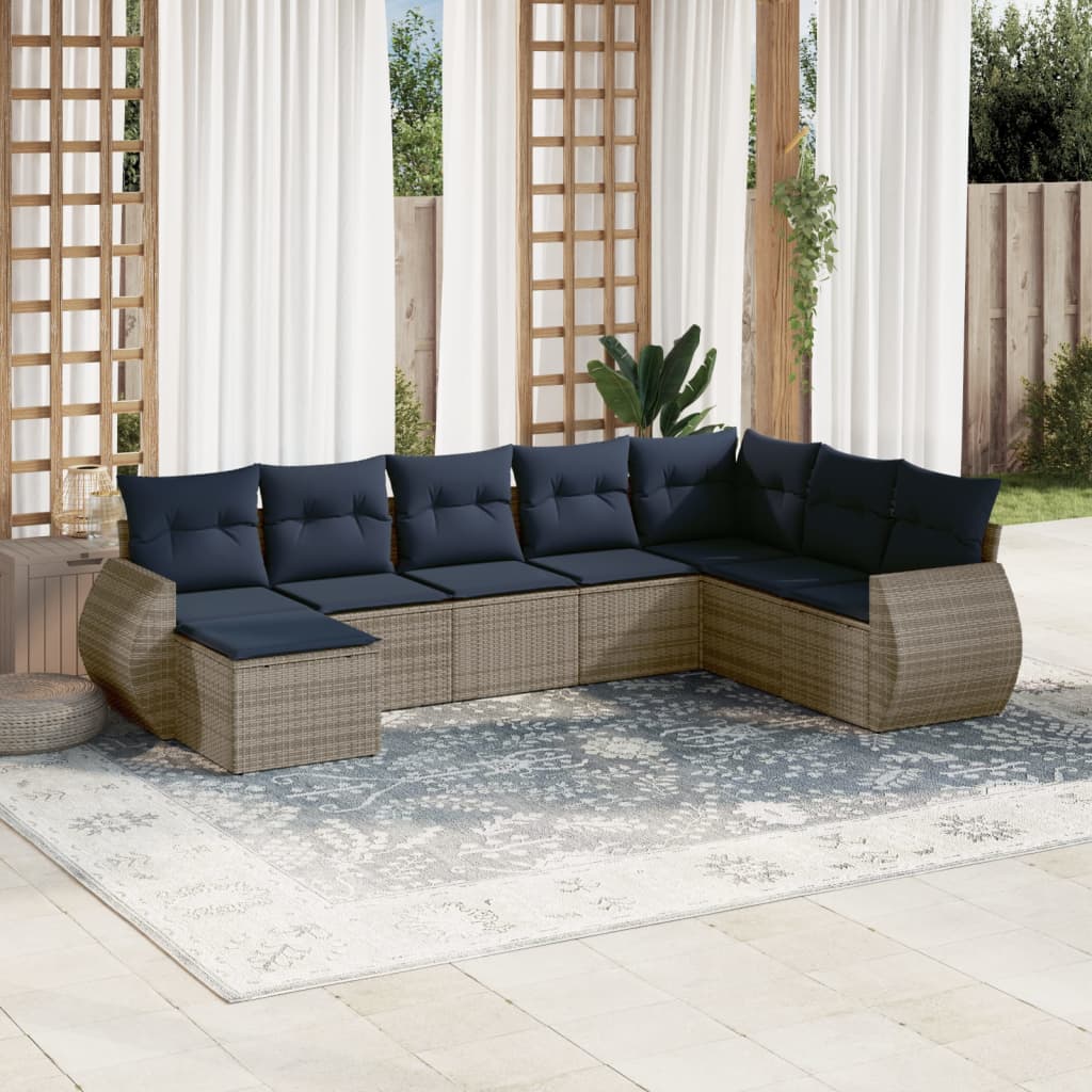 8-delige tuinbankset met kussens, grijs polyrotan is nu te koop bij PeponiXL, paradijselijk wonen!