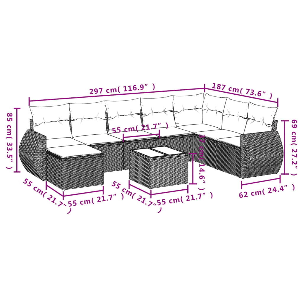 9-delige Loungeset met kussens poly rattan zwart is nu te koop bij PeponiXL, paradijselijk wonen!