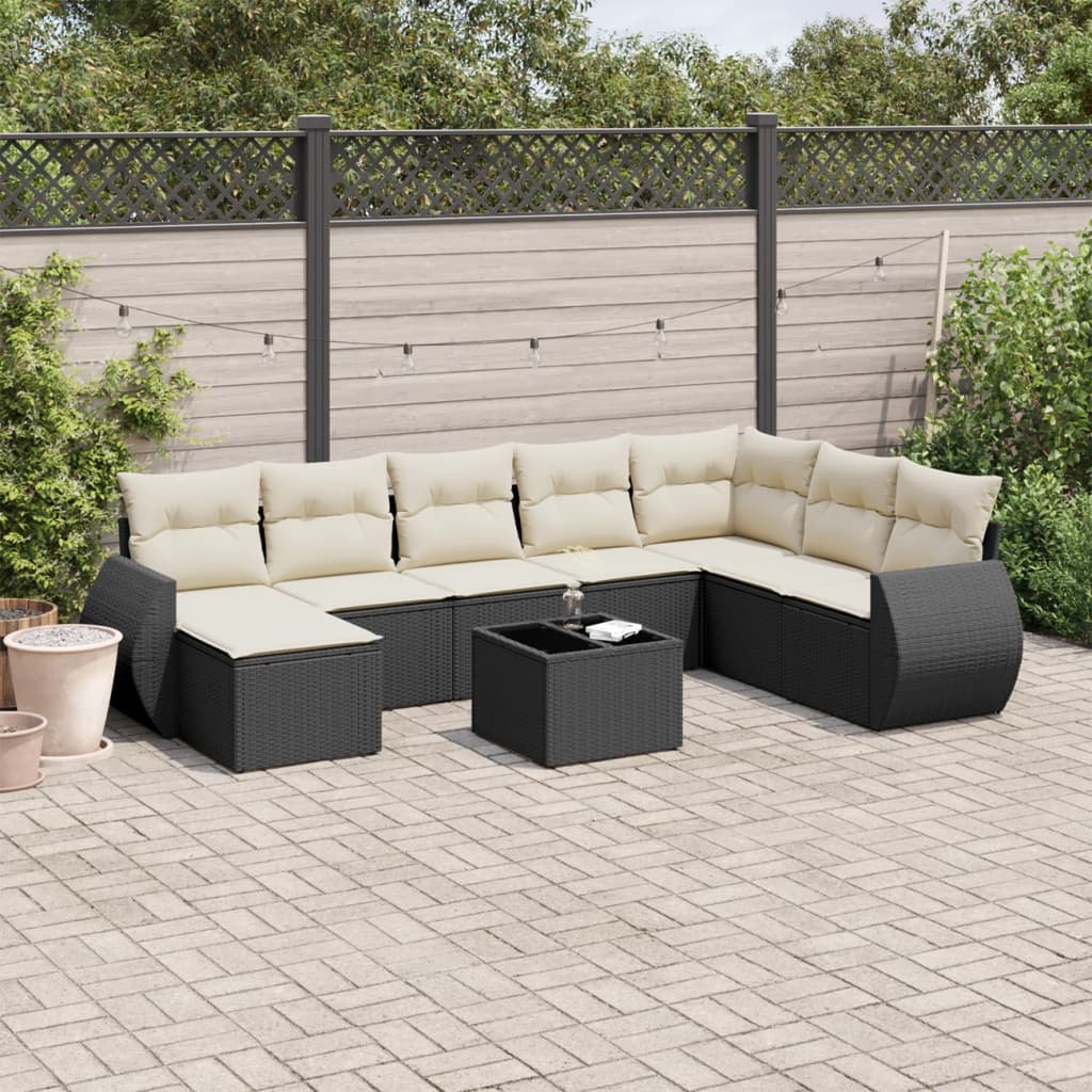 9-delige Loungeset met kussens poly rattan zwart is nu te koop bij PeponiXL, paradijselijk wonen!