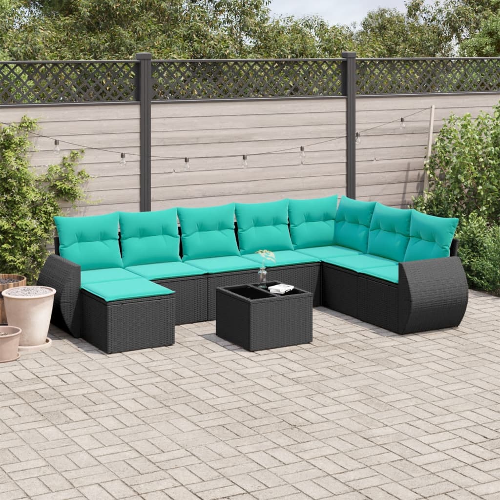 9-delige tuinbankset met kussens van zwart polyrotan is nu te koop bij PeponiXL, paradijselijk wonen!