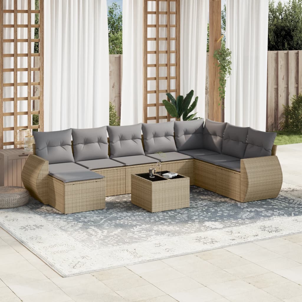 9-delige Loungeset met kussens poly rattan beige is nu te koop bij PeponiXL, paradijselijk wonen!