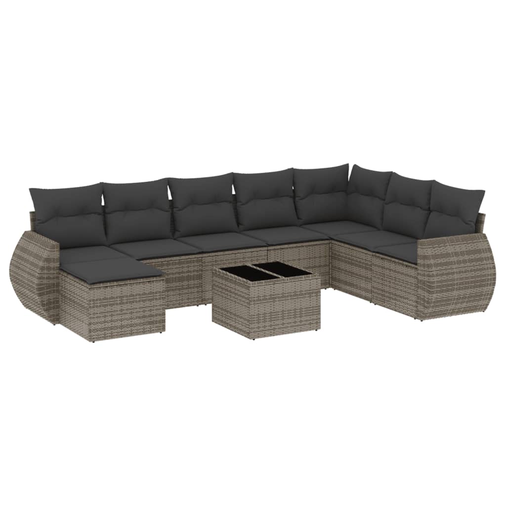 9-delige Loungeset met kussens poly rattan grijs is nu te koop bij PeponiXL, paradijselijk wonen!