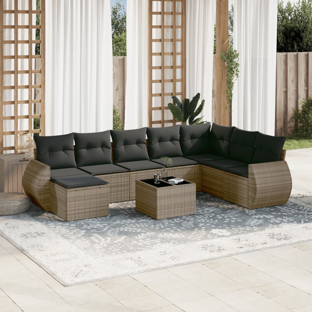 9-delige Loungeset met kussens poly rattan grijs is nu te koop bij PeponiXL, paradijselijk wonen!