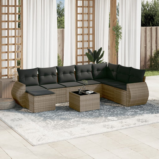 9-delige Loungeset met kussens poly rattan grijs is nu te koop bij PeponiXL, paradijselijk wonen!