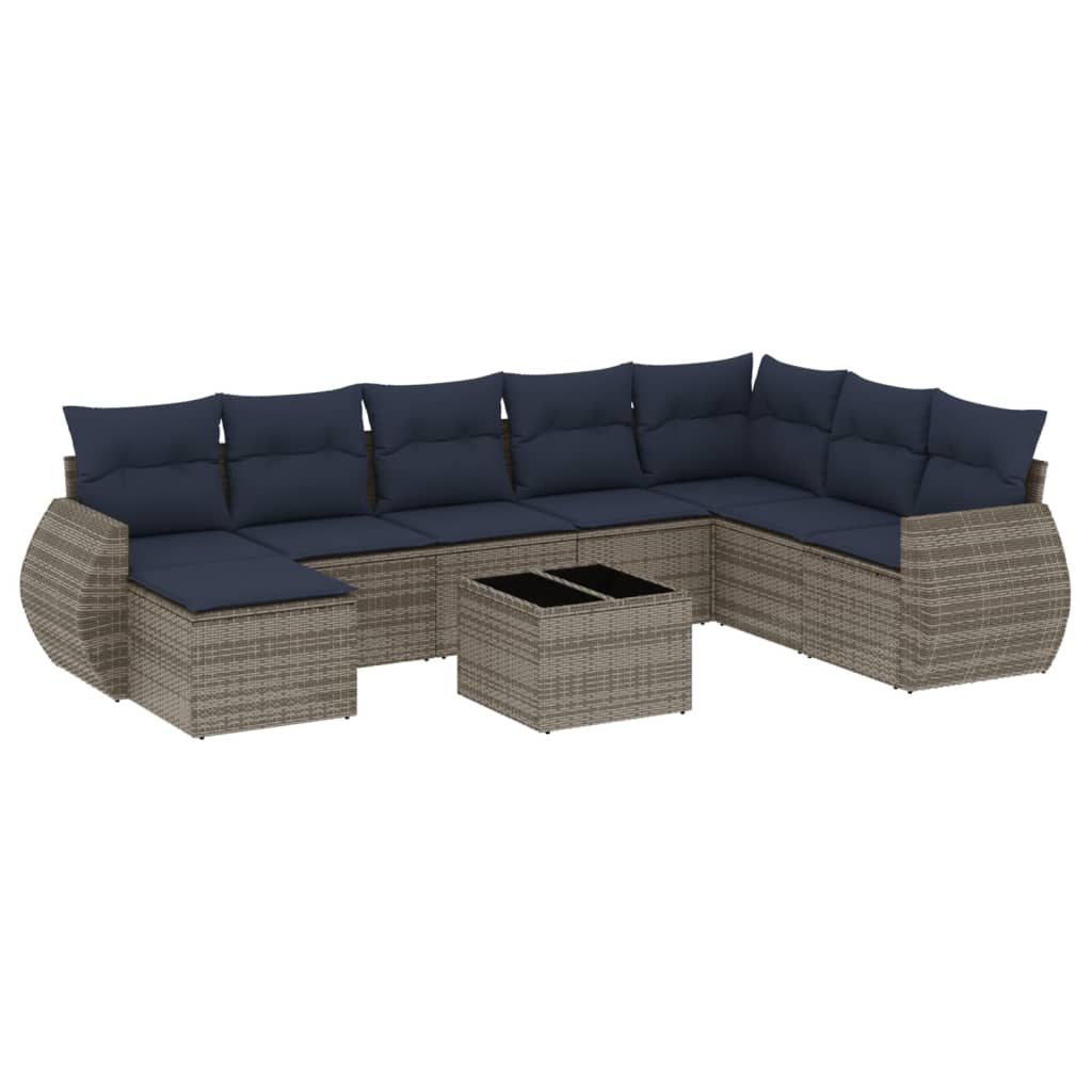 9-delige tuinbankset met kussens, grijs polyrotan is nu te koop bij PeponiXL, paradijselijk wonen!
