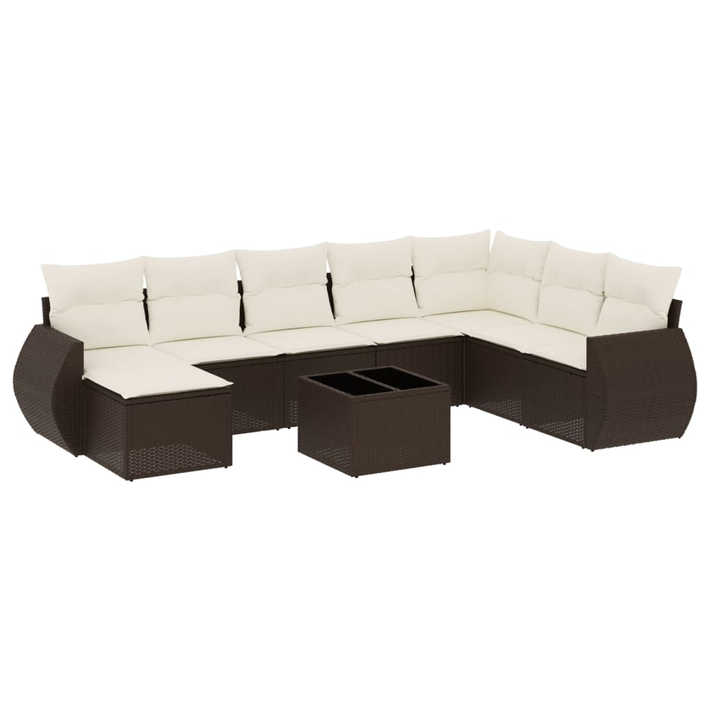 9-delige Loungeset met kussens poly rattan bruin is nu te koop bij PeponiXL, paradijselijk wonen!