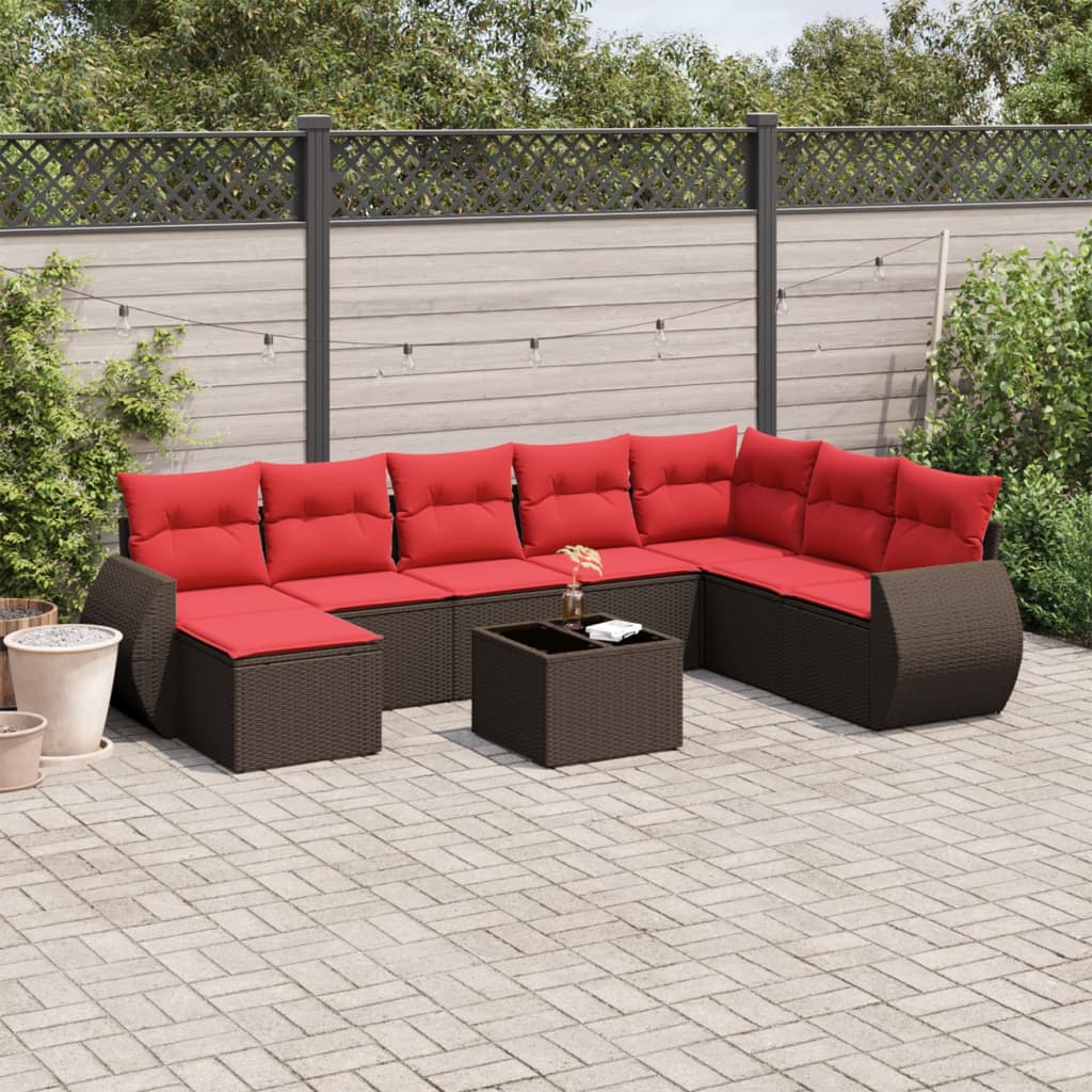 9-delige tuinbankset met kussens, bruin polyrotan is nu te koop bij PeponiXL, paradijselijk wonen!