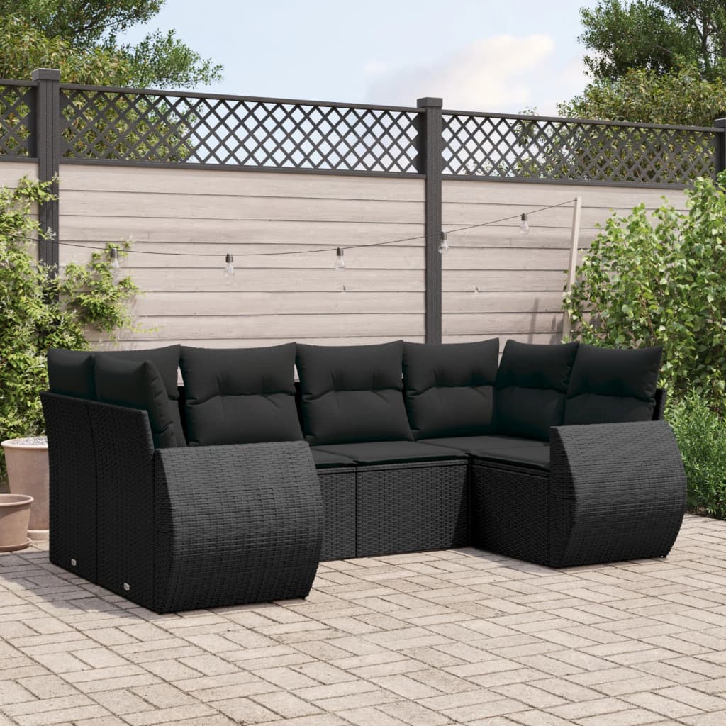 6-delige Loungeset met kussens poly rattan zwart is nu te koop bij PeponiXL, paradijselijk wonen!