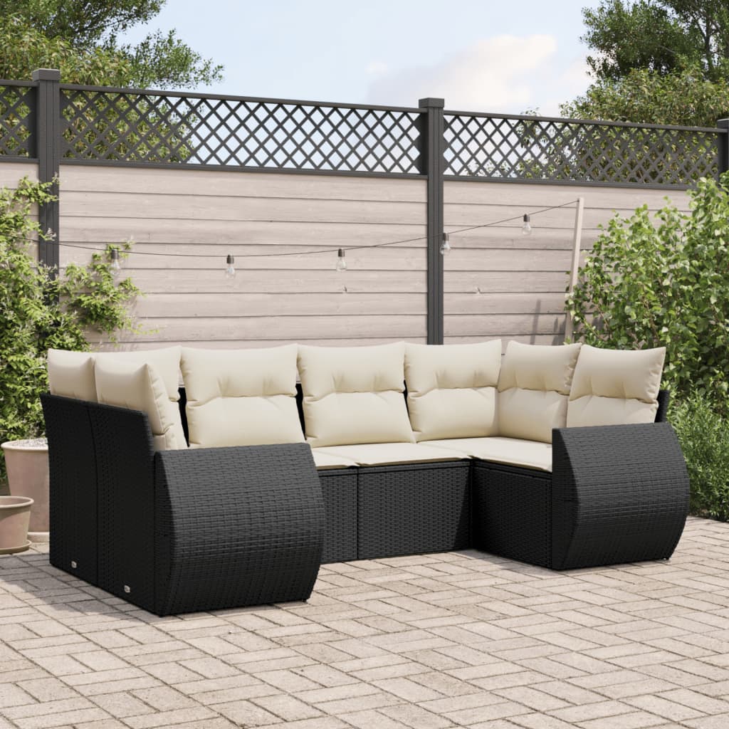 6-delige Loungeset met kussens poly rattan zwart is nu te koop bij PeponiXL, paradijselijk wonen!